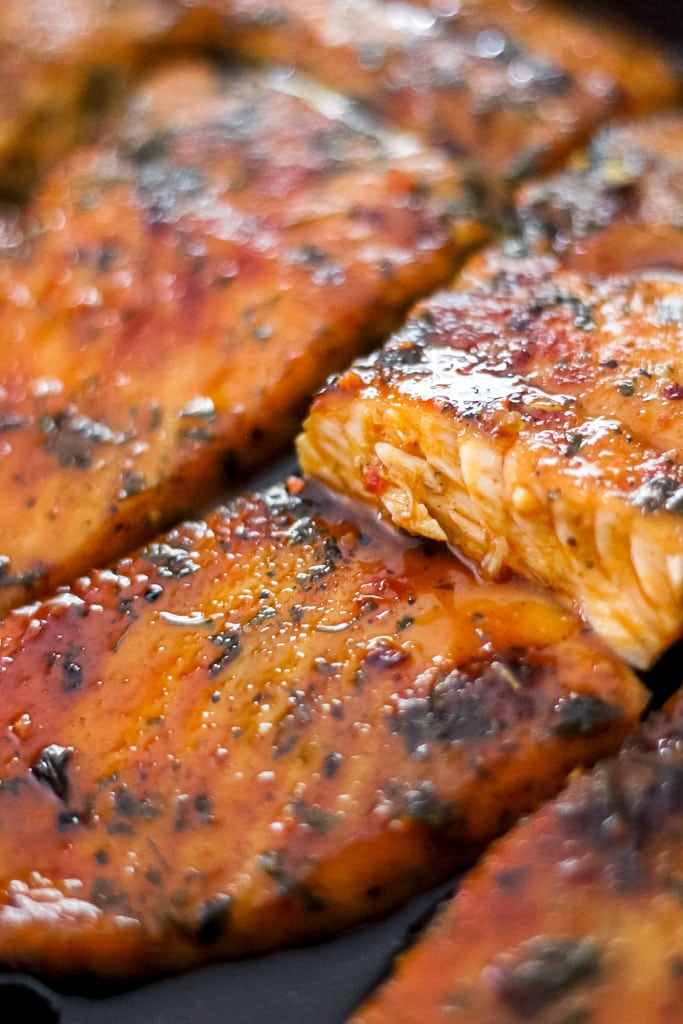 honey sriracha salmon fillets.