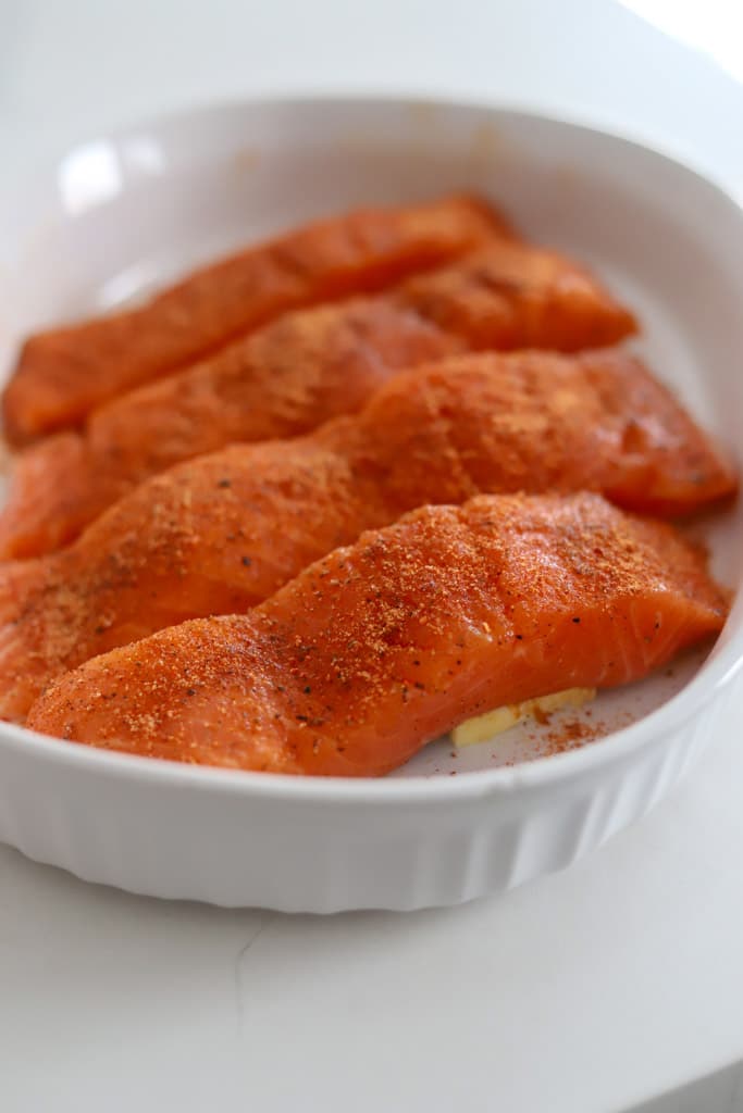 seasoned salmon fillets.