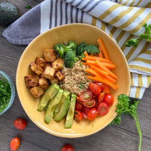Vegan Crispy Tofu Quinoa Bowl