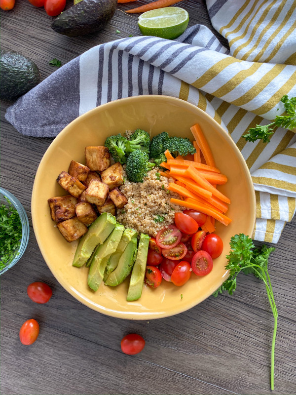 Vegan Crispy Tofu Quinoa Bowl