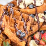 Churro Waffles with Warm Chocolate Sauce