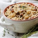 jamaican gungo peas and rice in bowl.