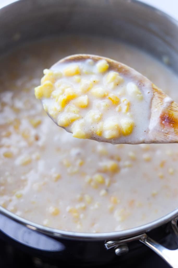 a spoonful of hominy corn porridge.