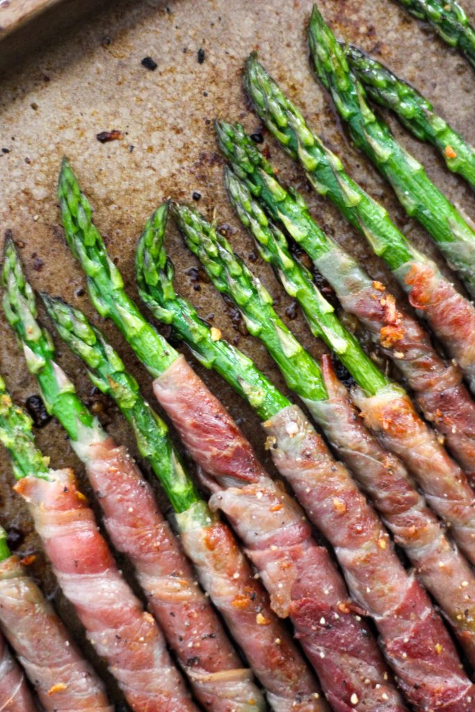 Prosciutto Wrapped Asparagus Tops on Tray