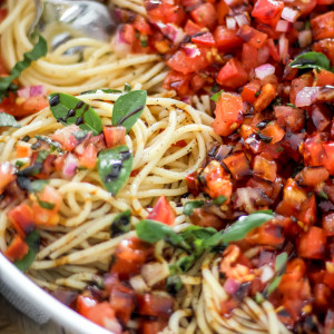 Bruschetta Pasta with Balsamic Drizzle