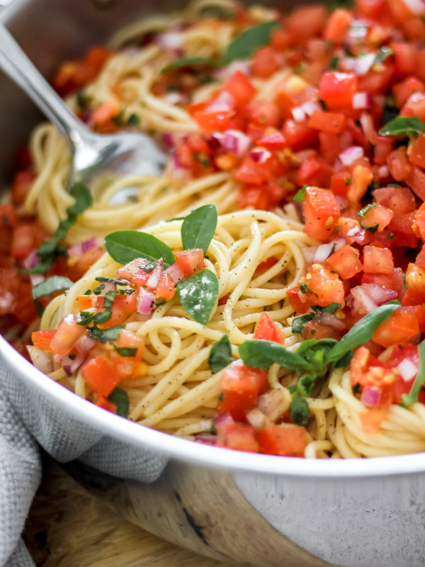Bruschetta Pasta with Balsamic Drizzle in Large Skillet