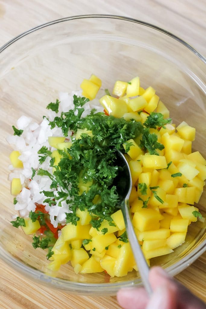 Pineapple Mango Salsa - Adding Fresh Herbs