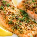 Parmesan Herb Crusted Salmon on White Plate