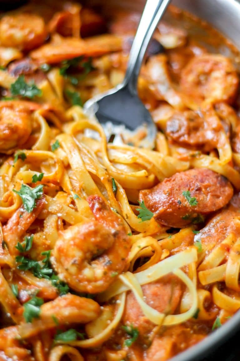 One Pot Creamy Cajun Shrimp Pasta With Sausage The Seasoned Skillet