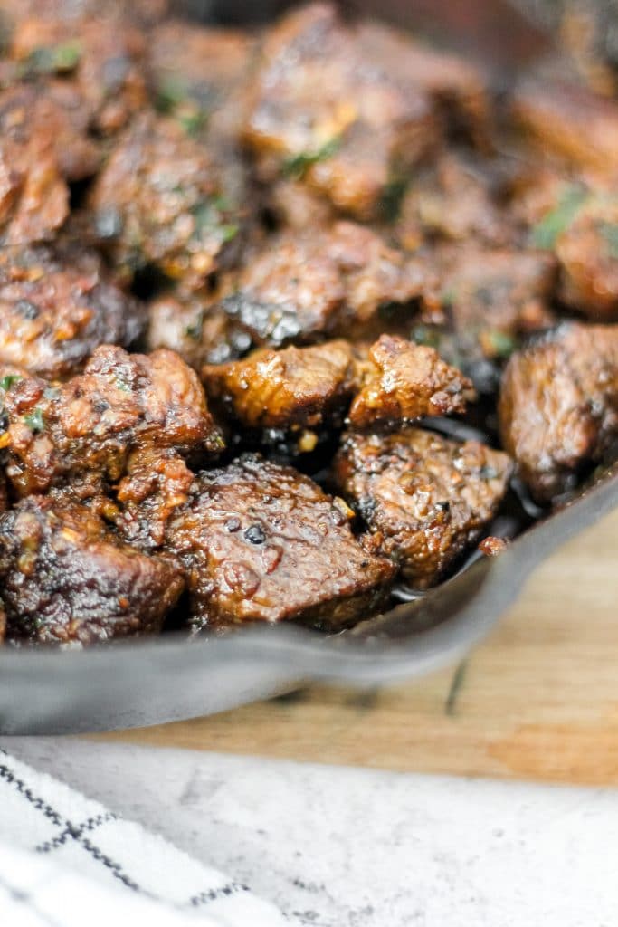 Cajun Butter Steak Bites in Cast Iron Skillet