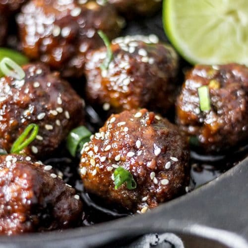 Sriracha Honey Garlic Meatballs - The Seasoned Skillet