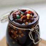fruit for christmas cake in glass jar.