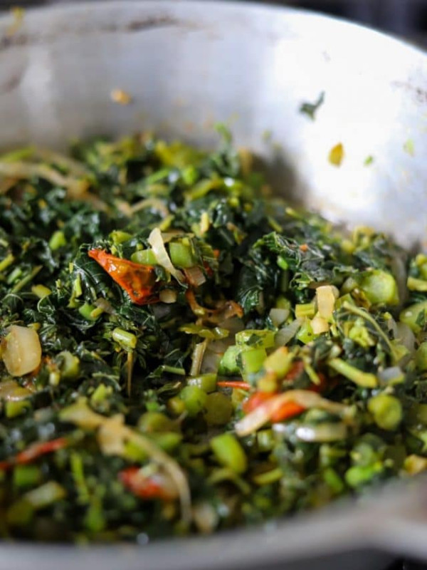 jamaican callaloo in dutch pot.