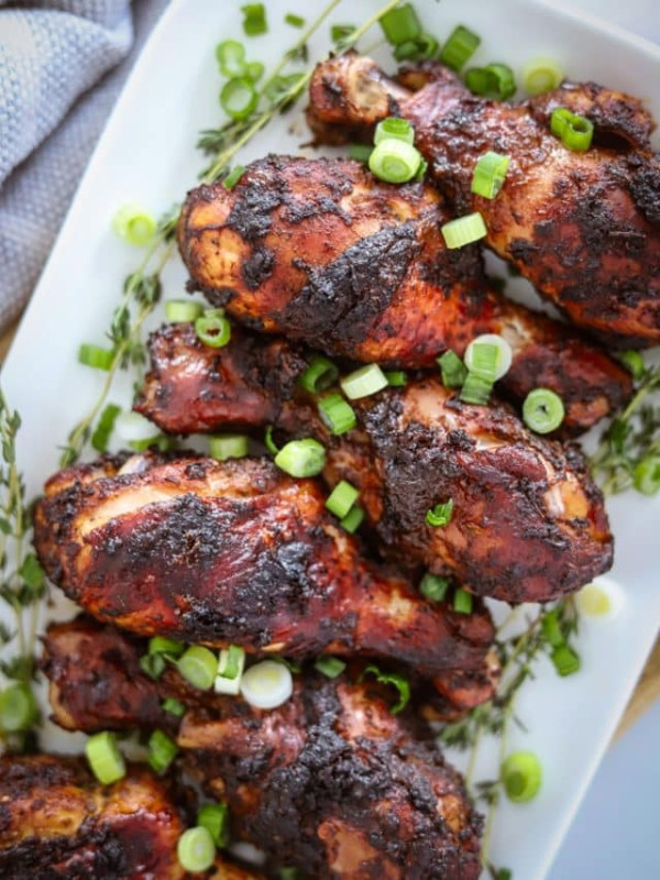 a platter of Jamaican jerk chicken.