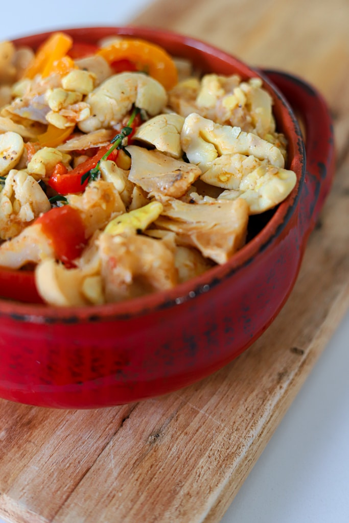 a bowl full of ackee and saltfish