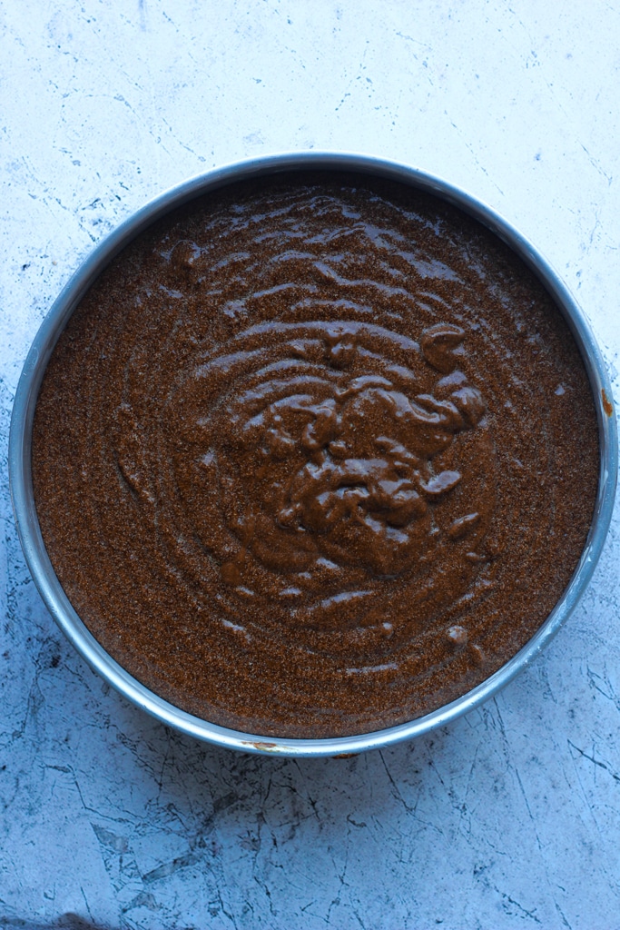 rum cake prior to being baked in cake pan.