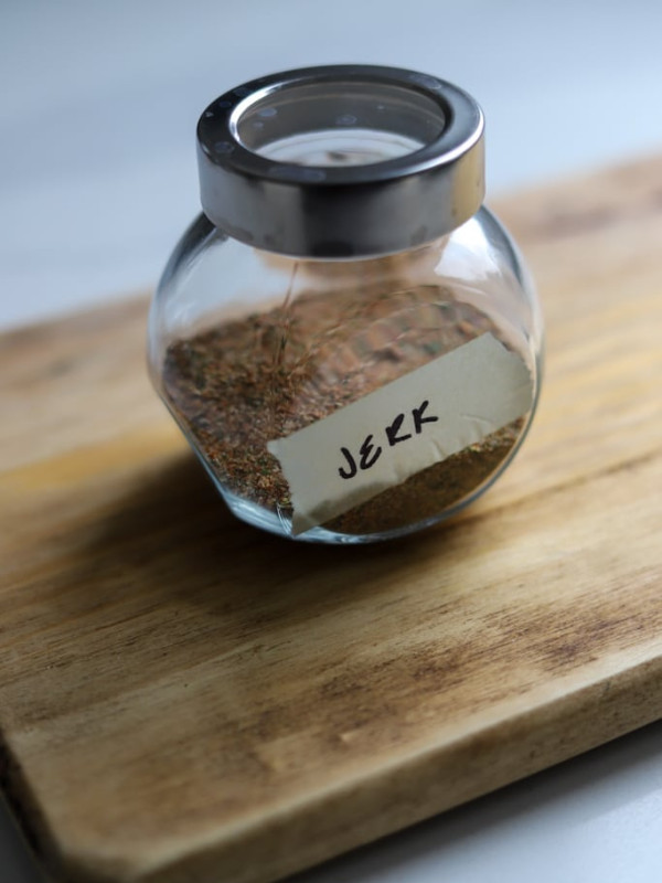 jar of homemade jerk seasoning.