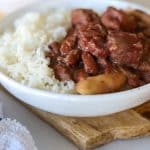 a bowl of Jamaican stew peas and rice.