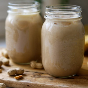 two mason jars of peanut punch.