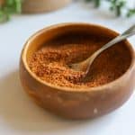 chicken taco seasoning in wooden bowl.