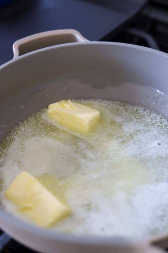 butter melting in skillet.
