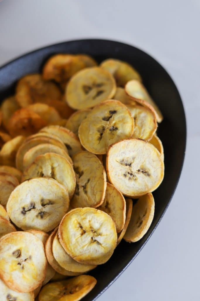 air fryer plantain chips and oven baked plantain chips.