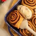 gingerbread cinnamon rolls with icing.