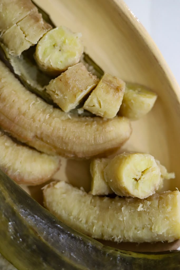 plated boiled green bananas
