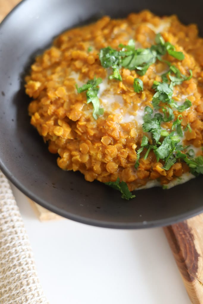 curry lentil stew with coconut milk and cilantro.