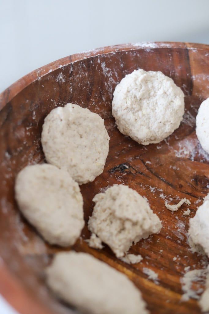 formed dumplings in bowl.