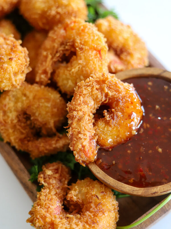 coconut shrimp and sweet chili dipping sauce.