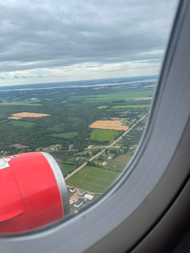 aerial view in place flying into prince edward island.