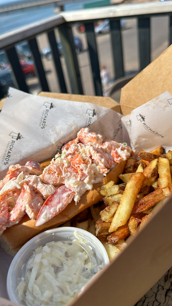 traditional richards seafood lobster roll with mayo.