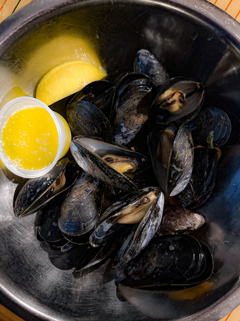 basket of mussels from the water prince corner shop.