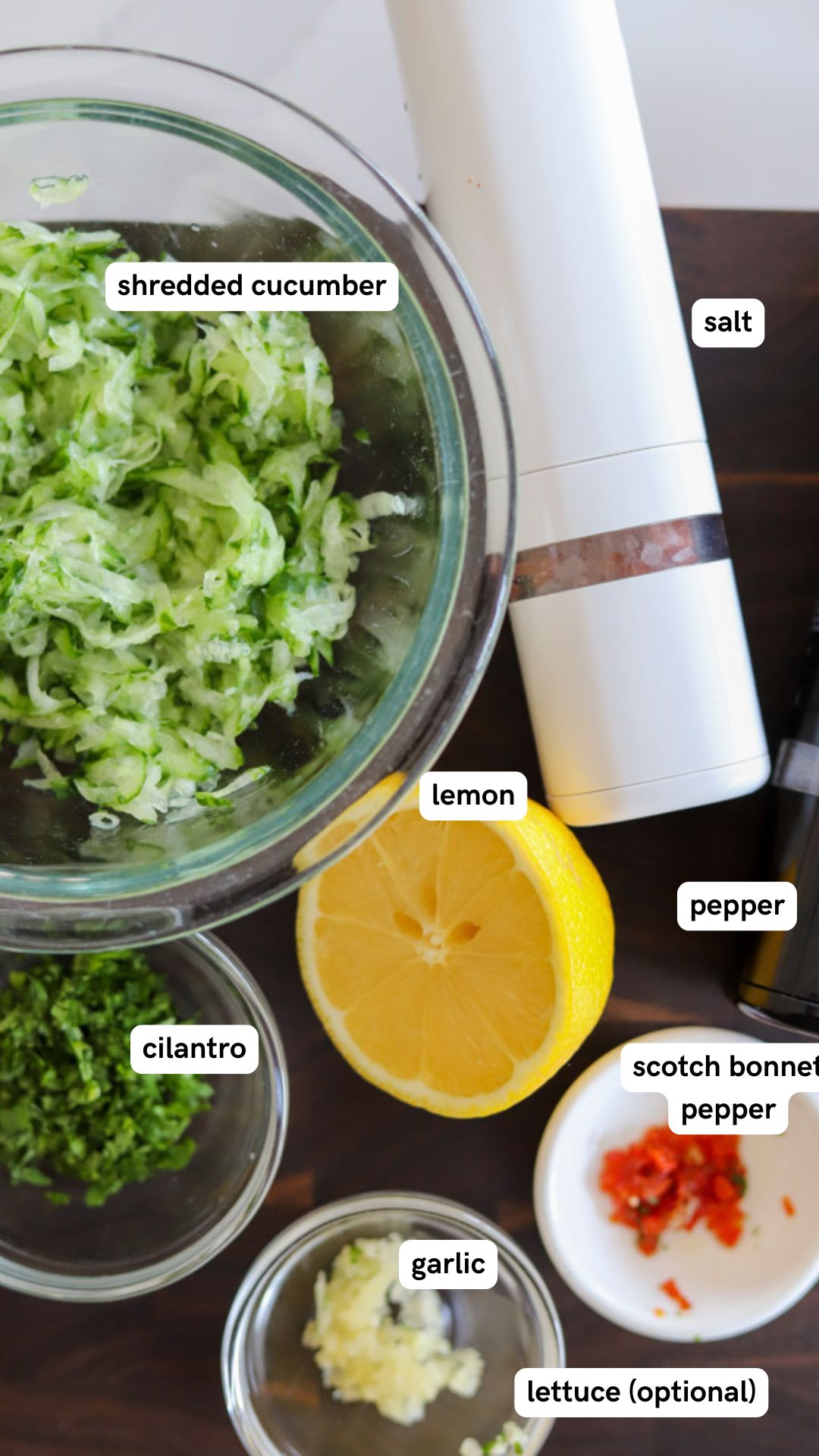 overhead view of shrimp taco ingredients flatlay.