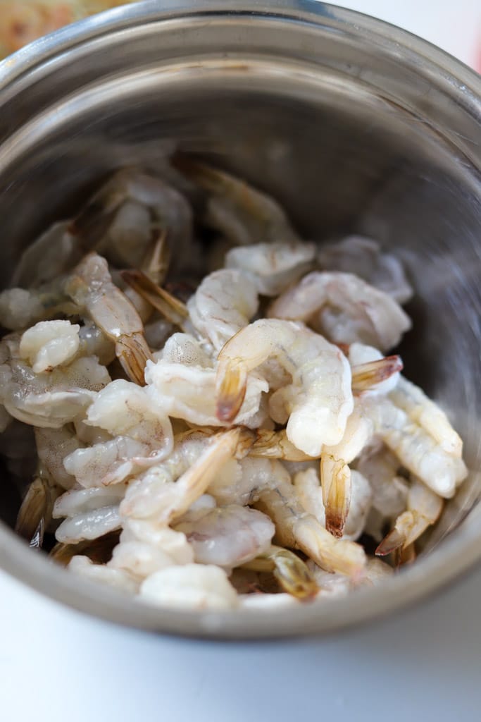 raw shrimp in bowl.