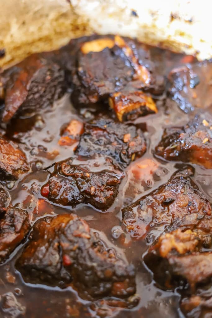 braised short ribs in dutch oven pot.