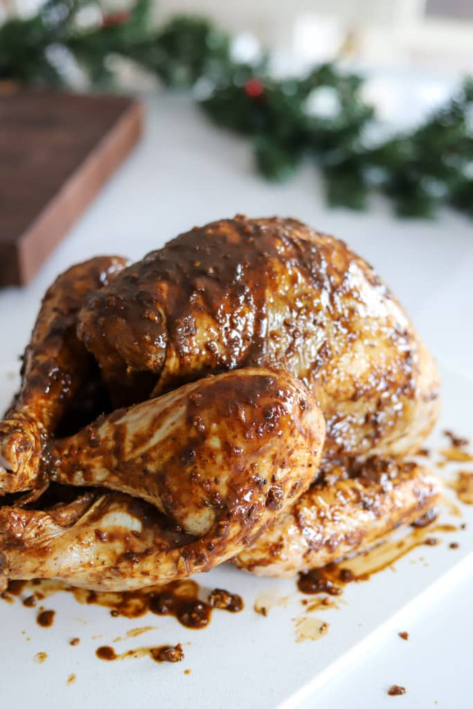 whole turkey slathered with jerk butter