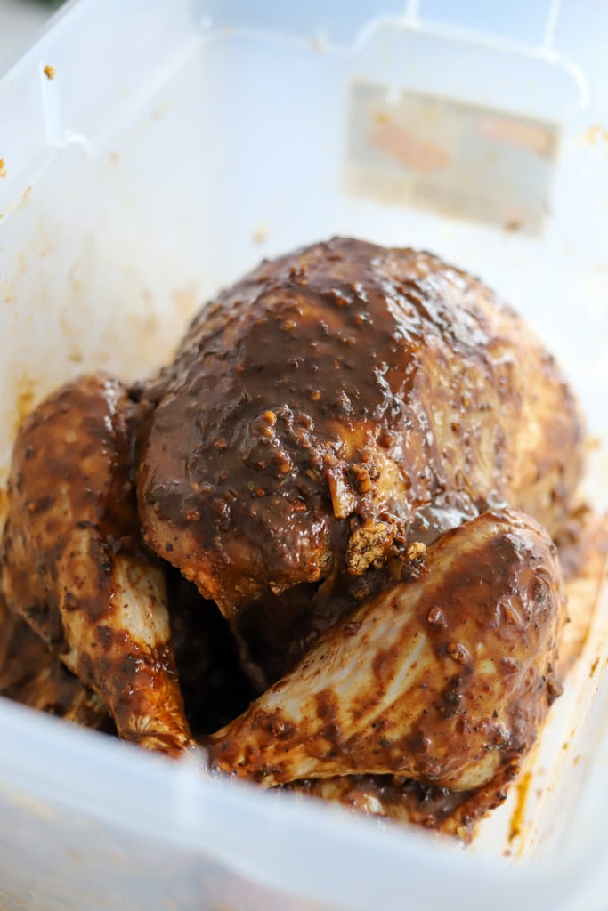 turkey marinating in a large tub prior to roasting