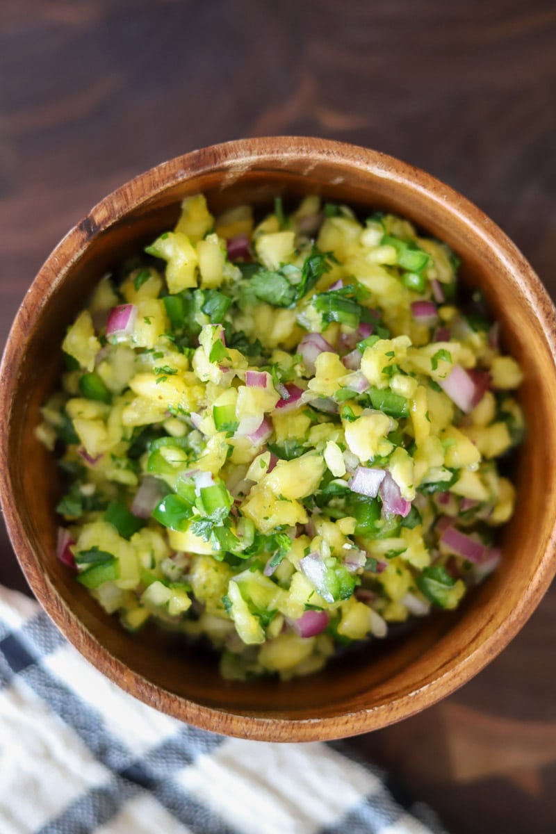 a bowl of pineapple salsa