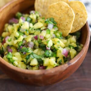 a bowl of pineapple salsa