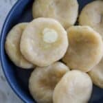 blue bowl full of cornmeal dumpling